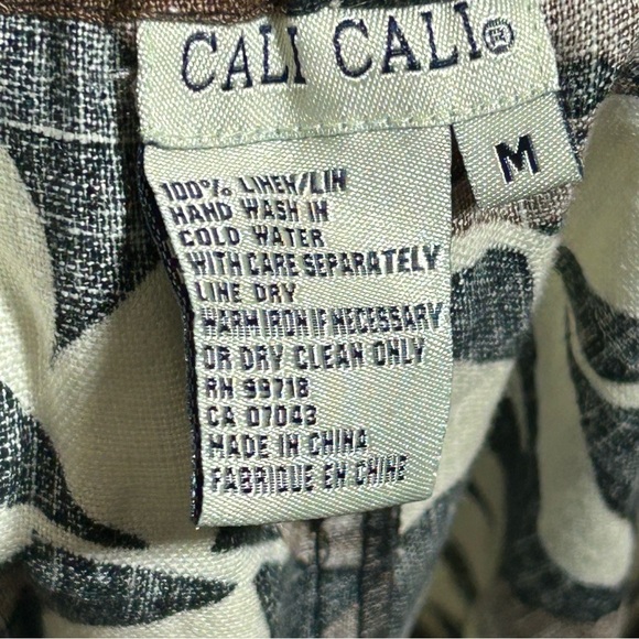 Cali Cali 100% Linen Cargo Wide Leg Style Floral Crop Pants Brown Multi Size M - Picture 3 of 10